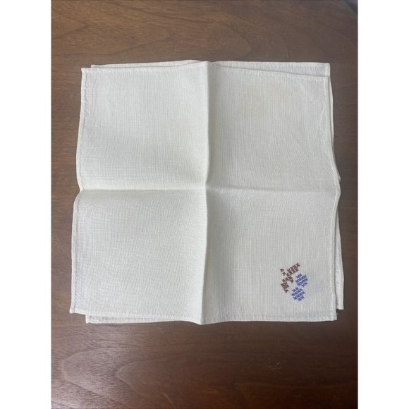 Vintage Ivory Napkins Linen Floral Embroidered Purple Tea Towel Set 4 - Picture 3 of 7